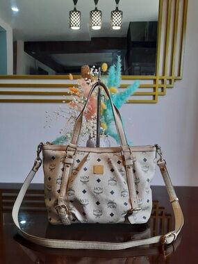 MCM Cream Viesto Two-way Crossbody Shoulder Bag